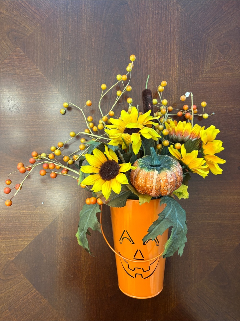 Autumn Harvest Sunflower & Pumpkin Arrangement - Orange